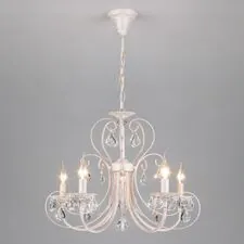 Eurosvet 00000063411 3305/5 / подвесной светильник /   белый с золотом/прозрачный хрусталь Strotskis