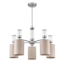 Lumion 47587; 6585/5 Люстра подвесная MODERNI LN25 56 хром/бежевый, металл/текстиль, стекло E14 5*40W 220V ARNIKA