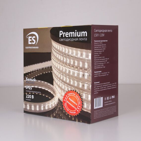 Elektrostandard a041110 LS011 220V Лента светодиодная Premium 220V 18W 180Led 2835 IP65, 4200K дневной белый, 50 м, двухрядная, изображение 5