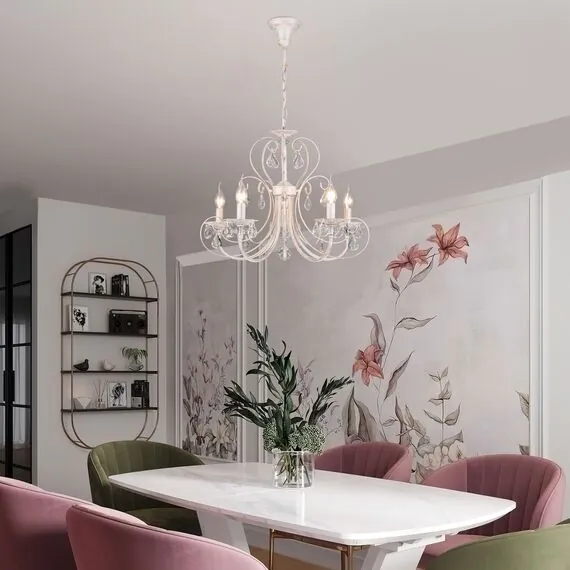 Eurosvet 00000063411 3305/5 Подвесной светильник белый с золотом/прозрачный хрусталь Strotskis, изображение 5