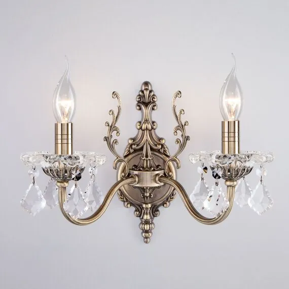 Eurosvet 00000065239 3281/2 Настенный светильник античная бронза/прозрачный хрусталь Strotskis