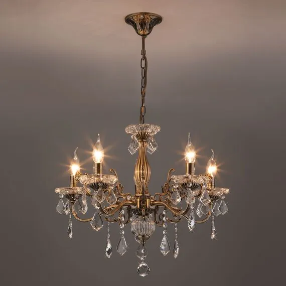 Eurosvet 00000063378 3281/5 Подвесной светильник античная бронза/прозрачный хрусталь Strotskis, изображение 4