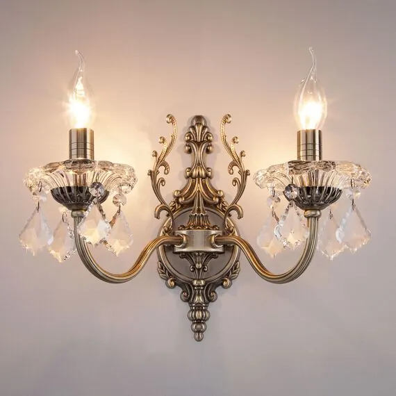 Eurosvet 00000065239 3281/2 Настенный светильник античная бронза/прозрачный хрусталь Strotskis, изображение 3