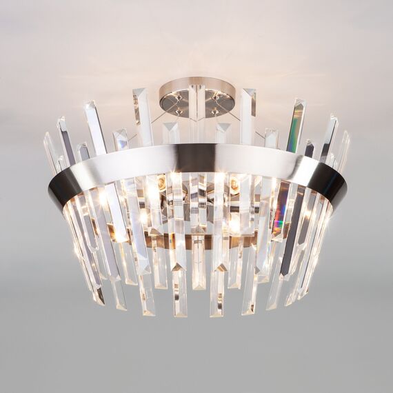 Eurosvet a047848 10111/5 Потолочный светильник сатин-никель прозрачный хрусталь Strotskis