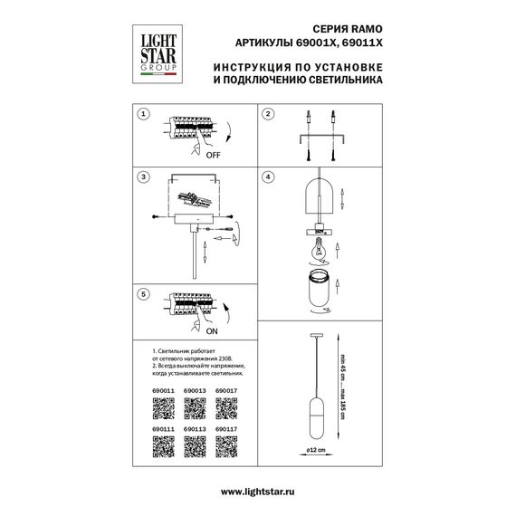 Lightstar 690113 Люстра RAMO 1х40W E27 ШАМПАНЬ/БЕЛЫЙ, изображение 4