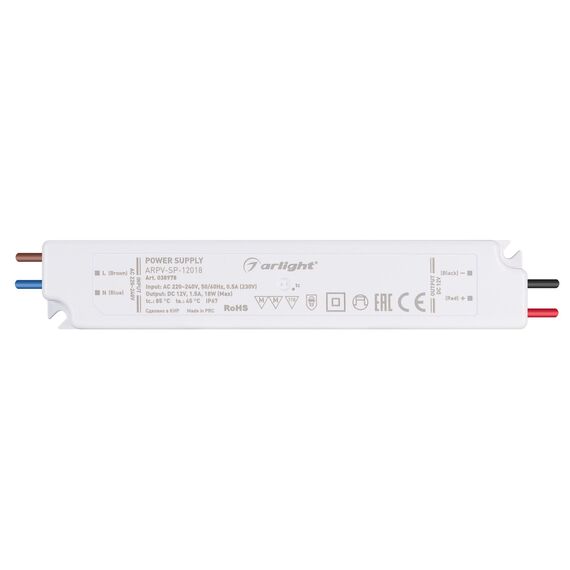 Arlight 038978 Блок питания ARPV-SP-12018 (12V, 1.5A, 18W) (Arlight, IP67 Пластик, 5 лет) - ! УПАКОВКА СОСТОИТ ИЗ - 1 шт, изображение 3
