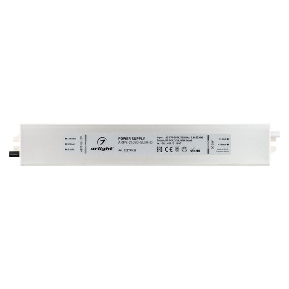 Arlight 025745(1) Блок питания ARPV-24080-SLIM-D (24V, 3.3A, 80W) (Arlight, IP67 Металл, 3 года) - ! УПАКОВКА СОСТОИТ ИЗ - 1 шт, изображение 5
