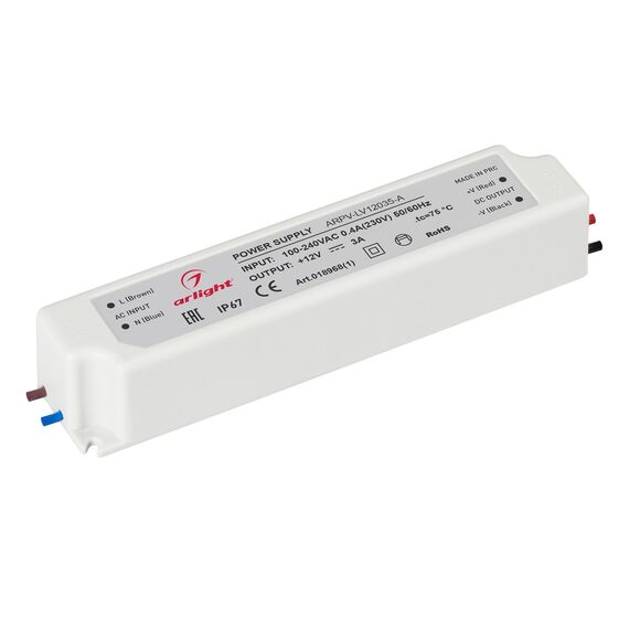 Arlight 018968(1) Блок питания ARPV-LV12035-A (12V, 3.0A, 36W) (Arlight, IP67 Пластик, 3 года) - ! УПАКОВКА СОСТОИТ ИЗ - 1 шт
