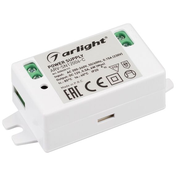 Arlight 020425(1) Блок питания ARV-SN12006-C (12V, 0.5A, 6W) (Arlight, IP20 Пластик, 3 года) - ! УПАКОВКА СОСТОИТ ИЗ - 1 шт, изображение 2