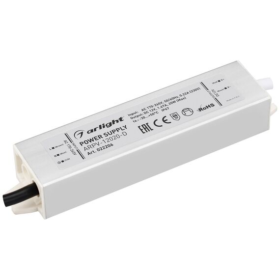 Arlight 022206 Блок питания ARPV-12020-D (12V, 1.7A, 20W) (Arlight, IP67 Металл, 3 года) - ! УПАКОВКА СОСТОИТ ИЗ - 1 шт