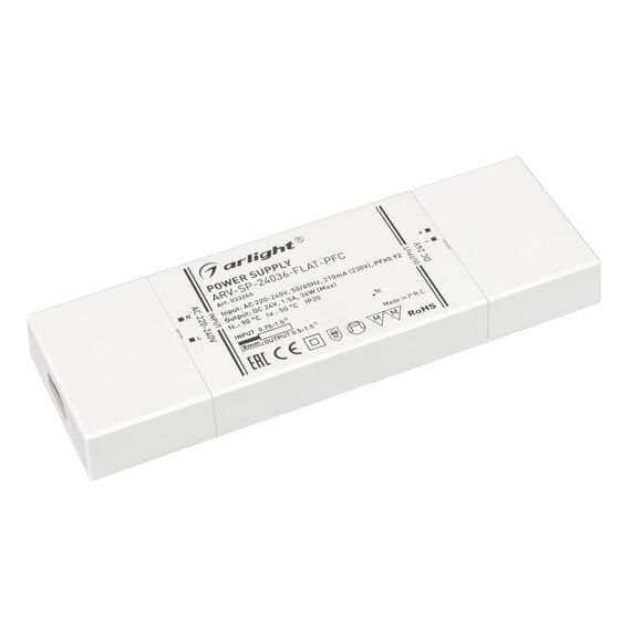 Arlight 033260 Блок питания ARV-SP-24036-FLAT-PFC (24V, 1.5A, 36W) (Arlight, IP20 Пластик, 5 лет) - ! УПАКОВКА СОСТОИТ ИЗ - 1 шт, изображение 2