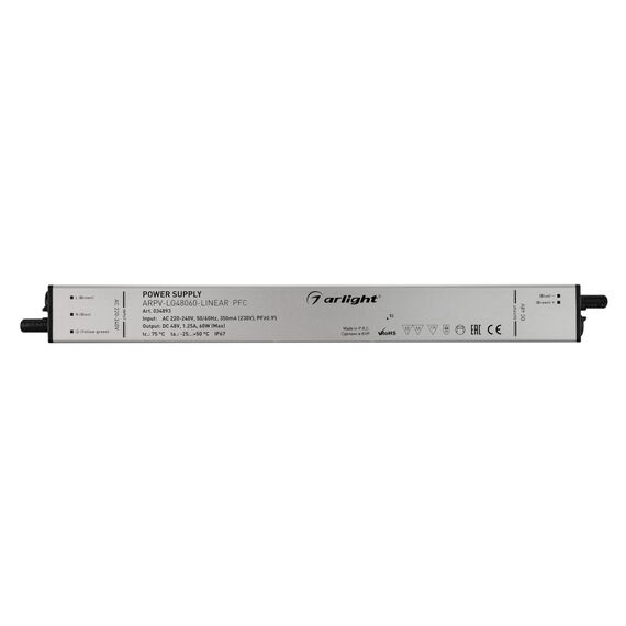 Arlight 034893 Блок питания ARPV-LG48060-LINEAR-PFC (48V, 1.25A, 60W) (Arlight, IP67 Металл, 5 лет) - ! УПАКОВКА СОСТОИТ ИЗ - 1 шт, изображение 5