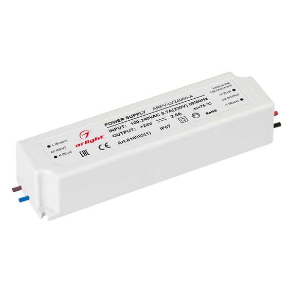 Arlight 018982(1) Блок питания ARPV-LV24060-A (24V, 2.5A, 60W) (Arlight, IP67 Пластик, 3 года) - ! УПАКОВКА СОСТОИТ ИЗ - 1 шт