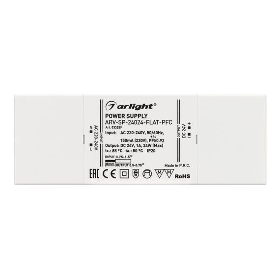 Arlight 033259 Блок питания ARV-SP-24024-FLAT-PFC (24V, 1A, 24W) (Arlight, IP20 Пластик, 5 лет) - ! УПАКОВКА СОСТОИТ ИЗ - 1 шт, изображение 3