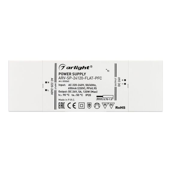 Arlight 033263 Блок питания ARV-SP-24120-FLAT-PFC (24V, 5A, 120W) (Arlight, IP20 Пластик, 5 лет) - ! УПАКОВКА СОСТОИТ ИЗ - 1 шт, изображение 4