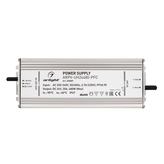 Arlight 028087 Блок питания ARPV-UH24480-PFC (24V, 20A, 480W) (Arlight, IP67 Металл, 7 лет) - ! УПАКОВКА СОСТОИТ ИЗ - 1 шт, изображение 5