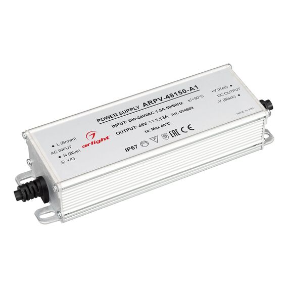 Arlight 034689 Блок питания ARPV-48150-A1 (48V, 3.13А, 150W) (Arlight, IP67 Металл, 3 года) - ! УПАКОВКА СОСТОИТ ИЗ - 1 шт, изображение 2