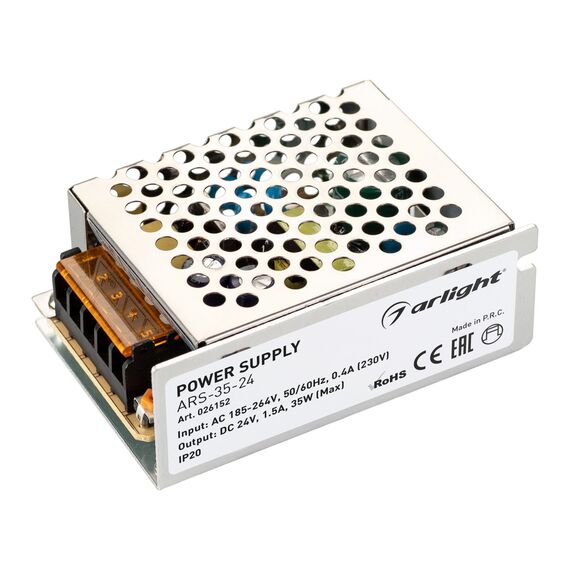 Arlight 026152 Блок питания ARS-35-24 (24V, 1.5A, 35W) (Arlight, IP20 Сетка, 2 года) - ! УПАКОВКА СОСТОИТ ИЗ - 1 шт, изображение 2