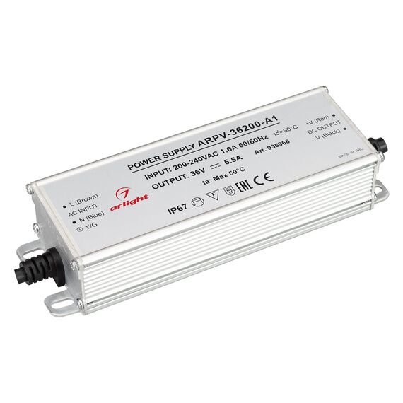 Arlight 035966 Блок питания ARPV-36200-A1 (36V, 5.55A, 200W) (Arlight, IP67 Металл, 3 года) - ! УПАКОВКА СОСТОИТ ИЗ - 1 шт