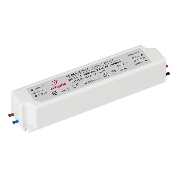 Arlight 018980(1) Блок питания ARPV-LV24035-A (24V, 1.5A, 35W) (Arlight, IP67 Пластик, 3 года) - ! УПАКОВКА СОСТОИТ ИЗ - 1 шт, изображение 2