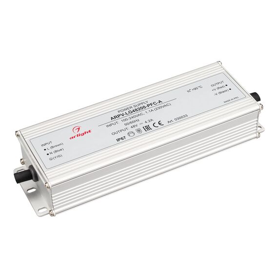 Arlight 030033 Блок питания ARPV-LG48200-PFC-A (48V, 4.2A, 200W) (Arlight, IP67 Металл, 5 лет) - ! УПАКОВКА СОСТОИТ ИЗ - 1 шт