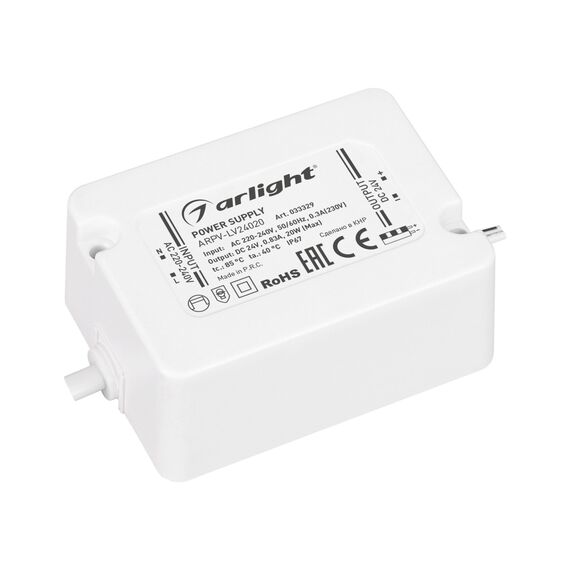 Arlight 033329 Блок питания ARPV-LV24020 (24V, 0.83A, 20W) (Arlight, IP67 Пластик, 3 года) - ! УПАКОВКА СОСТОИТ ИЗ - 1 шт