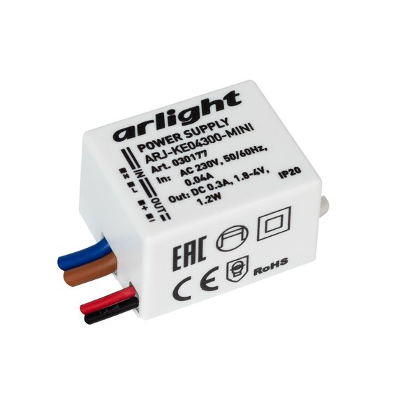Arlight 030177 Блок питания ARJ-KE04300-MINI (1.2W, 300mA) (Arlight, IP20 Пластик, 5 лет) - ! УПАКОВКА СОСТОИТ ИЗ - 1 шт