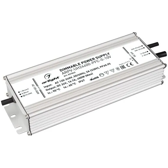Arlight 031043 Блок питания ARPV-UH24400-PFC-0-10V (24V, 16.7A, 400W) (Arlight, IP67 Металл, 7 лет) - ! УПАКОВКА СОСТОИТ ИЗ - 1 шт
