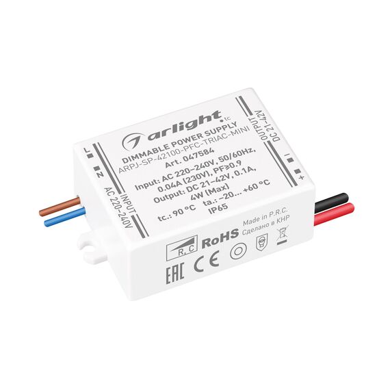 Arlight 047584 Блок питания ARPJ-SP-42100-PFC-TRIAC-MINI (4W, 21-42V, 100mA) (Arlight, IP65 Пластик, 5 лет) - ! УПАКОВКА СОСТОИТ ИЗ - 1 шт