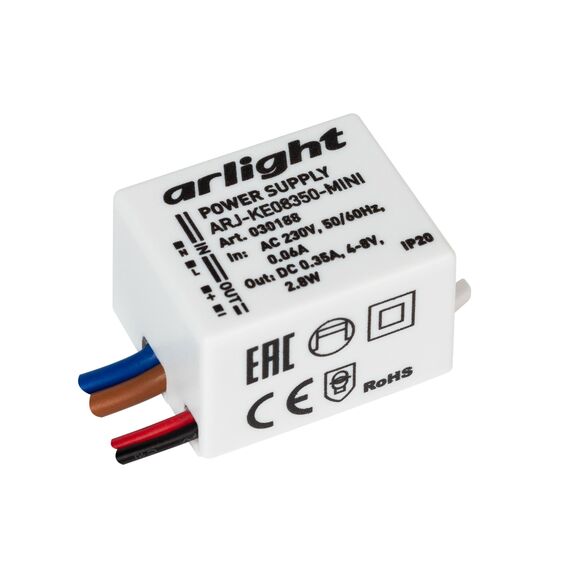 Arlight 030188 Блок питания ARJ-KE08350-MINI (2.8W, 350mA) (Arlight, IP20 Пластик, 5 лет) - ! УПАКОВКА СОСТОИТ ИЗ - 1 шт, изображение 2