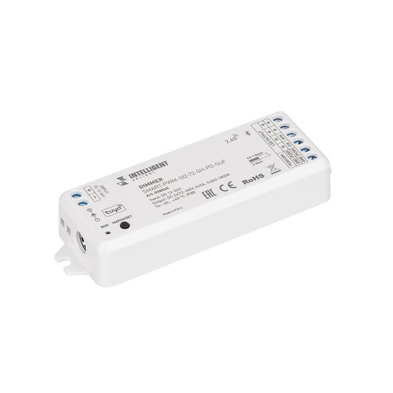 Arlight 038545 INTELLIGENT ARLIGHT Диммер SMART-PWM-102-72-SH-PD-SUF (12-36V, 2x5A, TUYA BLE, 2.4G) (IARL, IP20 Пластик, 5 лет) - ! УПАКОВКА СОСТОИТ ИЗ - 1 шт