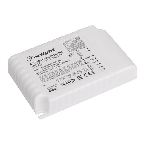 Arlight 033732 Блок питания ARJ-SP-60-PFC-DALI2-PD (60W, 9-71V, 0.35 -1.05A) (Arlight, IP20 Пластик, 5 лет) - ! УПАКОВКА СОСТОИТ ИЗ - 1 шт
