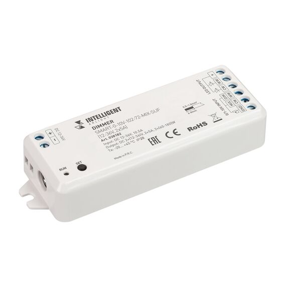 Arlight 038182 INTELLIGENT ARLIGHT Диммер SMART-0-10V-102-72-MIX-SUF (12-36V, 2x5A) (IARL, IP20 Пластик, 5 лет) 038182