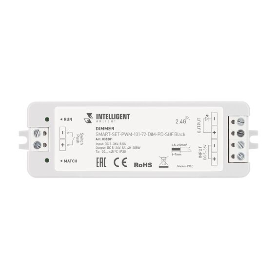 Arlight 036201 INTELLIGENT ARLIGHT Диммер SMART-SET-PWM-101-72-DIM-PD-SUF Black (5-36V, 1x8A, x4, ПДУ 13кн, 2,4G) (IARL, IP20 Пластик, 5 лет) 036201, изображение 4