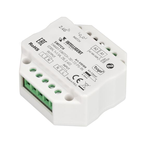 Arlight 035308 INTELLIGENT ARLIGHT Релейный модуль SMART-SWITCH-701-72-PS-IN (230V, 1x1,5A, ZB, 2,4G) (IARL, Пластик) 035308