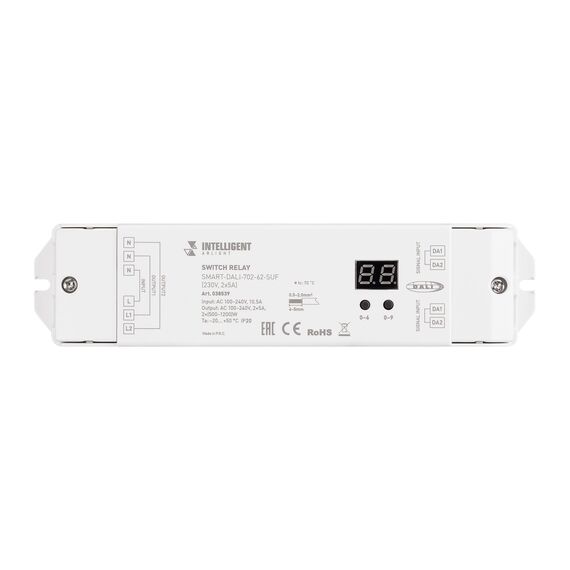 Arlight 038539 INTELLIGENT ARLIGHT Релейный модуль SMART-DALI-702-62-SUF (230V, 2x5A) (IARL, IP20 Пластик, 5 лет) - ! УПАКОВКА СОСТОИТ ИЗ - 1 шт, изображение 6