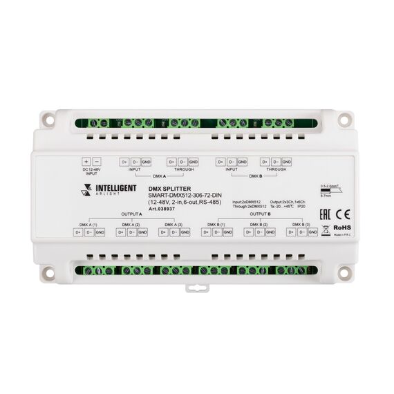 Arlight 038937 INTELLIGENT ARLIGHT Сплиттер SMART-DMX512-306-72-DIN (12-48V, 2-in, 6-out, RS-485) (IARL, IP20 Металл, 5 лет) 038937, изображение 5