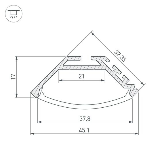 Arlight 020898 Профиль KLUS-P45-2000 ANOD (Arlight, Алюминий) - ! УПАКОВКА СОСТОИТ ИЗ - 2 м/п, изображение 5