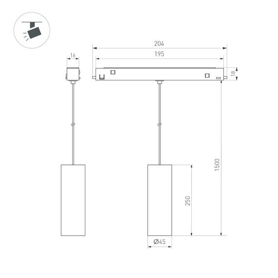 Arlight 035713 Светильник MAG-ORIENT-SPOT-HANG-R45-12W Warm3000 (BK, 24 deg, 48V) (Arlight, IP20 Металл, 5 лет) 035713, изображение 13
