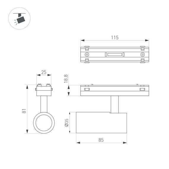 Arlight 044460 Светильник MAG-VIBE-SPOT-R35-8W Day4000-MIX (BK, 24 deg, 48V, DALI) (Arlight, IP20 Металл, 5 лет) 044460, изображение 4