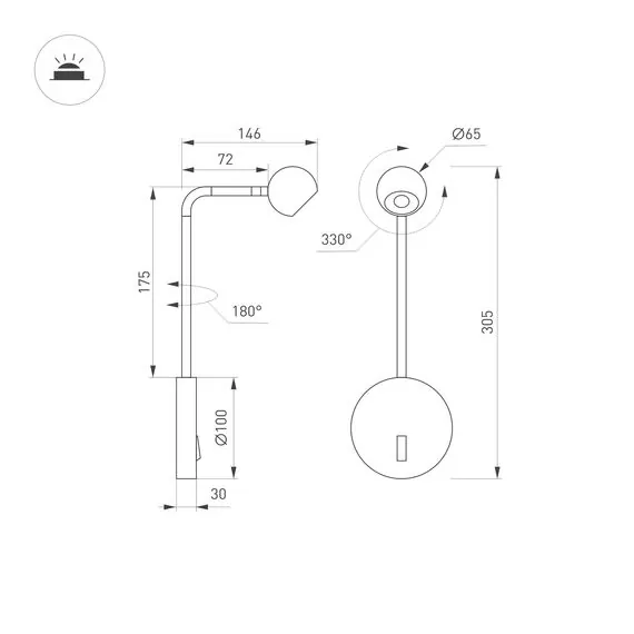 Arlight 048168 Светильник SP-OTTORI-LONG-WALL-6W Warm3000 (BK, 30 deg, 230V) (Arlight, IP20 Металл, 3 года) - ! УПАКОВКА СОСТОИТ ИЗ - 1 шт, изображение 3