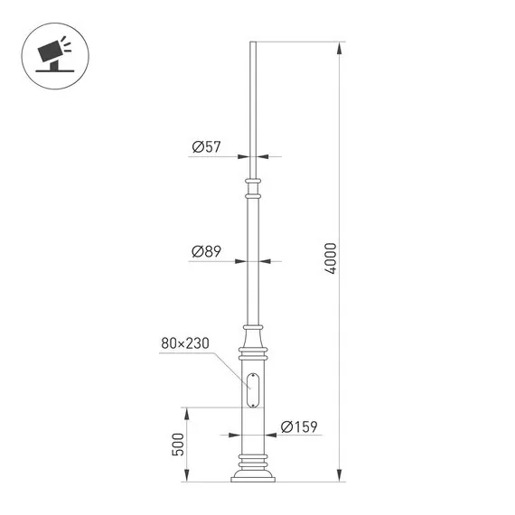Arlight 051352 Опора фланцевая OXOR-OT3-DE-D160-L4000 (BK) (Arlight, Сталь) - ! УПАКОВКА СОСТОИТ ИЗ - 1 шт, изображение 3
