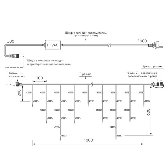 Arlight 034110 Светодиодная гирлянда ARD-EDGE-PRO-4000x600-WHITE-128LED-MILK-STD Warm (230V, 8W) (Ardecoled, IP65) - ! УПАКОВКА СОСТОИТ ИЗ - 1 шт, изображение 12