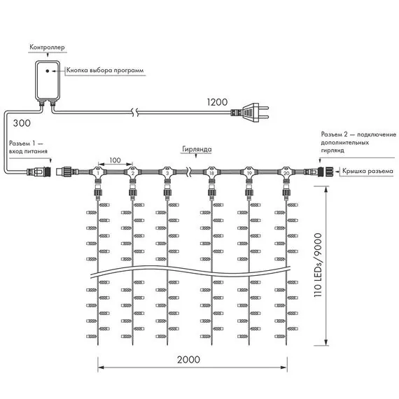 Arlight 024875 Светодиодная гирлянда ARD-CURTAIN-CLASSIC-2000x9000-CLEAR-2200LED Warm (230V, 120W) (Ardecoled, IP65) - ! УПАКОВКА СОСТОИТ ИЗ - 1 шт, изображение 9