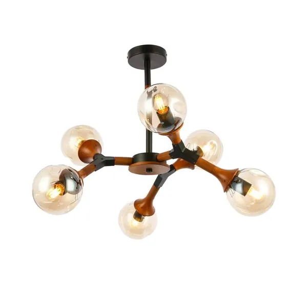 EVOLUCE SLE109402-06 Светильник потолочный Черный, Темное дерево/Прозрачный, Янтарный E27 6*60W