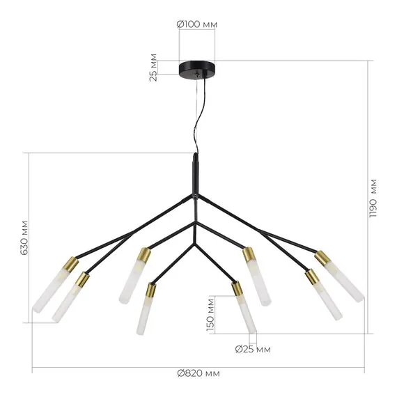 EVOLUCE SLE1129-403-08 Светильник подвесной Черный, латунь/Белый G9 8*5W, изображение 3