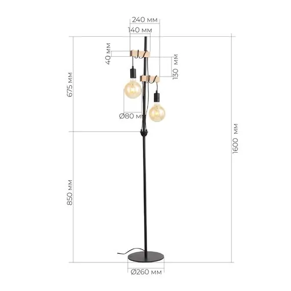EVOLUCE SL1142.405.01 Светильник напольный Черный, Светлое дерево E27 2*60W, изображение 4