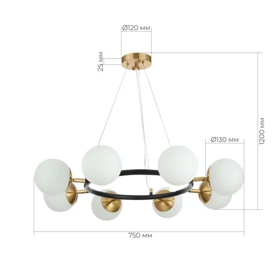 EVOLUCE SLE220403-08 Светильник подвесной Черный, Латунь/Белый E27 8*60W, изображение 5