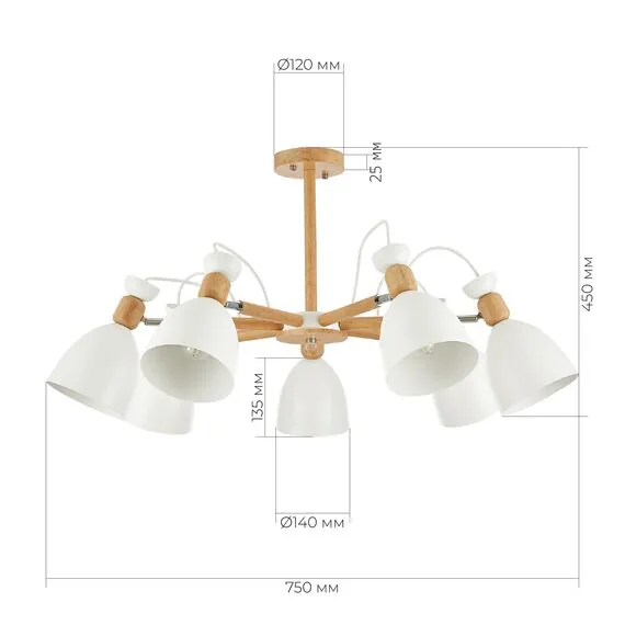 EVOLUCE SLE103802-07 Светильник потолочный Светлое дерево, Белый/Белый E27 7*60W, изображение 2