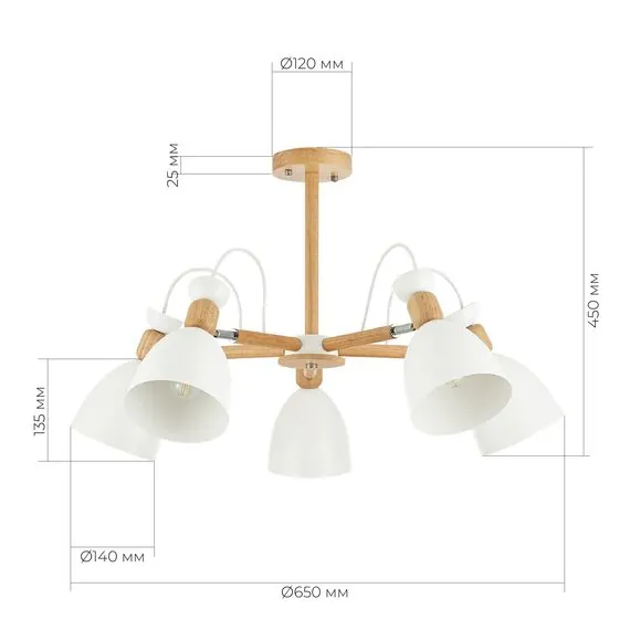 EVOLUCE SLE103802-05 Светильник потолочный Светлое дерево, Белый/Белый E27 5*60W, изображение 2